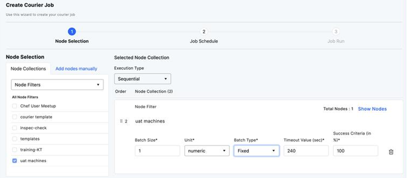 Create Courirer Jobs Window titled Create Courier Jobs and displaying various drop down menus